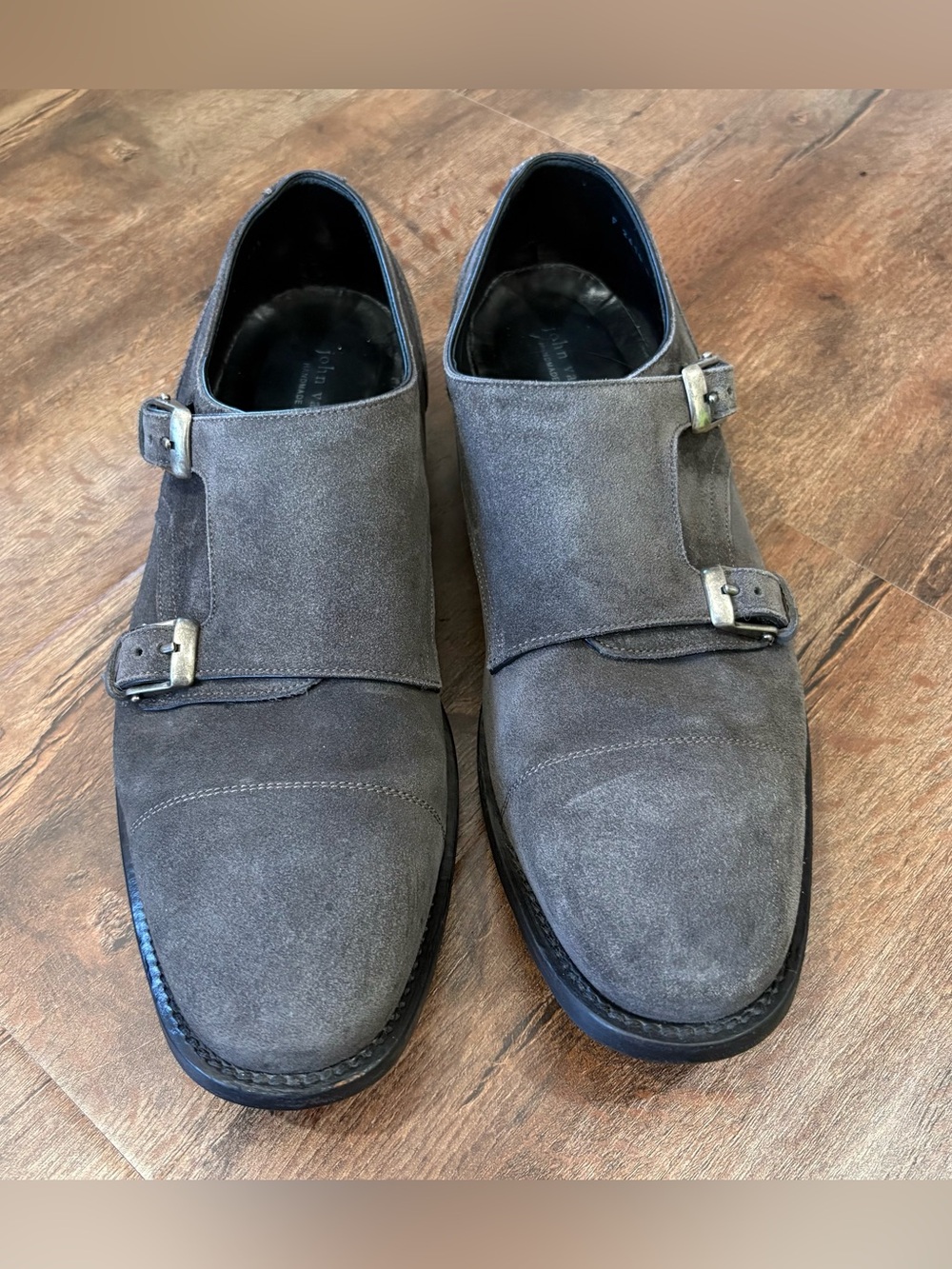 John Varvatos Gray Suede Double Monk Strap Dress Shoes Italy‎ Men’s 10.5